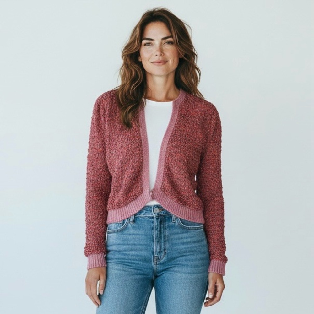 Vintage Pink Textured Women's Sweater Cardigan